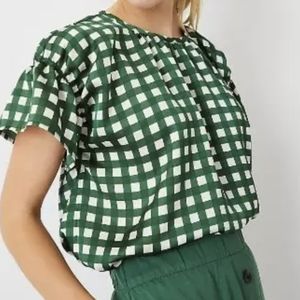 Ann Taylor Kelly Green Checkered Blouse
